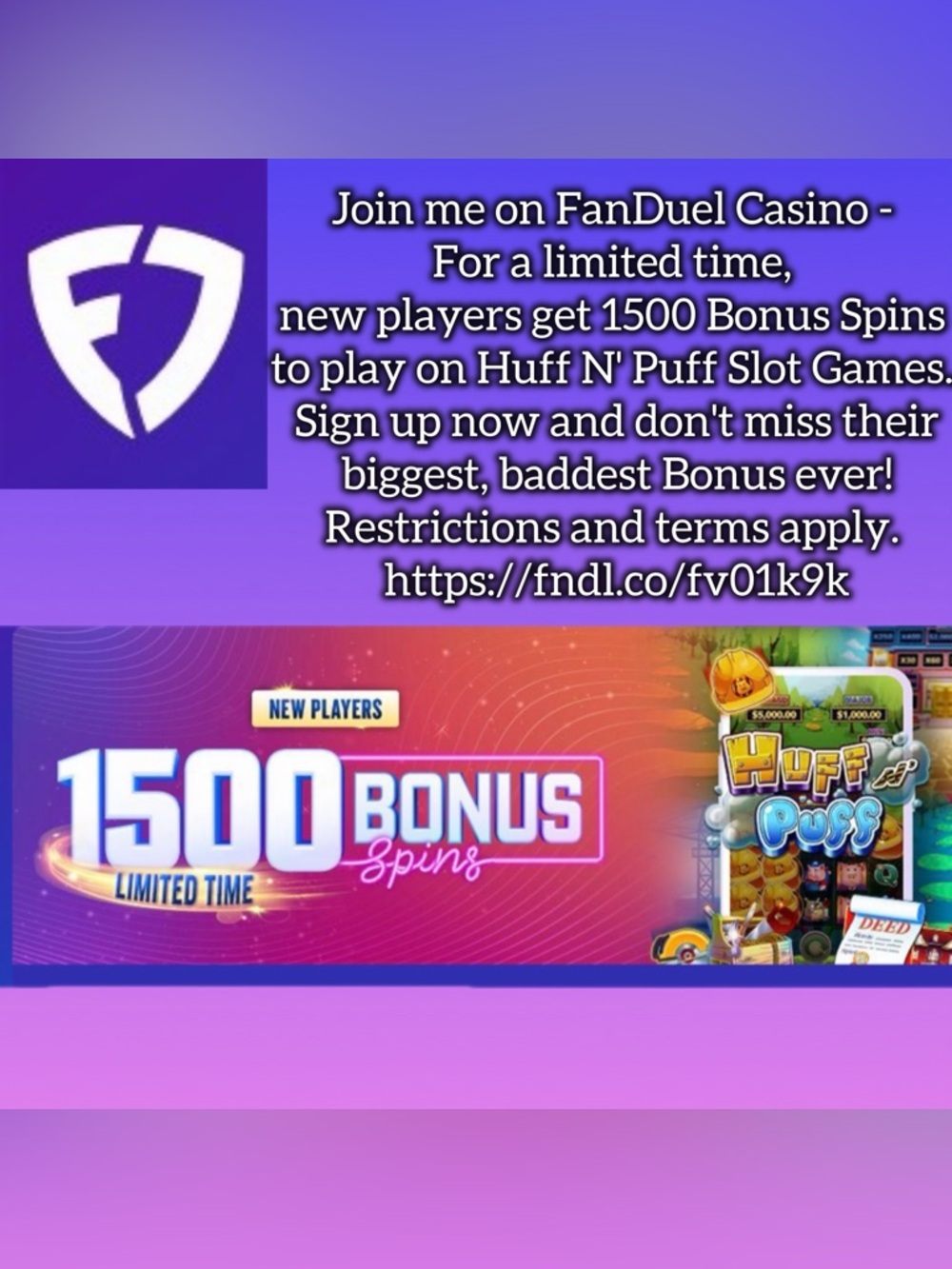 ‼️1500 BONUS SPINS @ FAN DUEL‼️